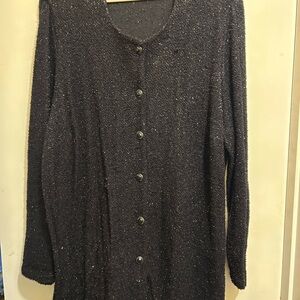 Studio Classic Collection Plus Black Sparkly Extra Long Button Cardigan, Sz 24